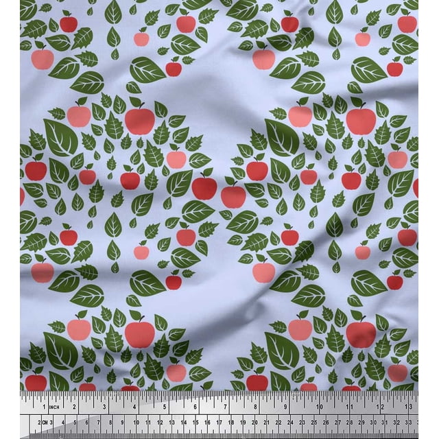 Soimoi Polyester Crepe Fabric Leaves & Fruits Decor Fabric Printed Yard 42 Inch Wide