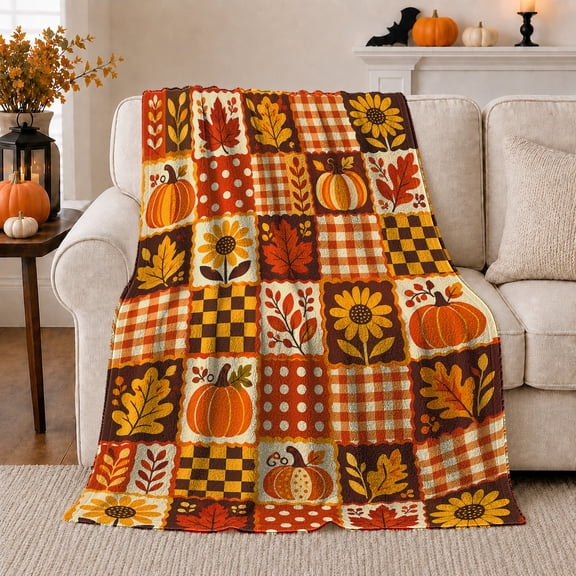 Autumn Harvest Patchwork Design, Cozy Friendship Quote Scene, Warm Flannel Blanket for Living Room and Reading Nook, Art Lovers Thanksgiving Gift, Artistic Home Decor