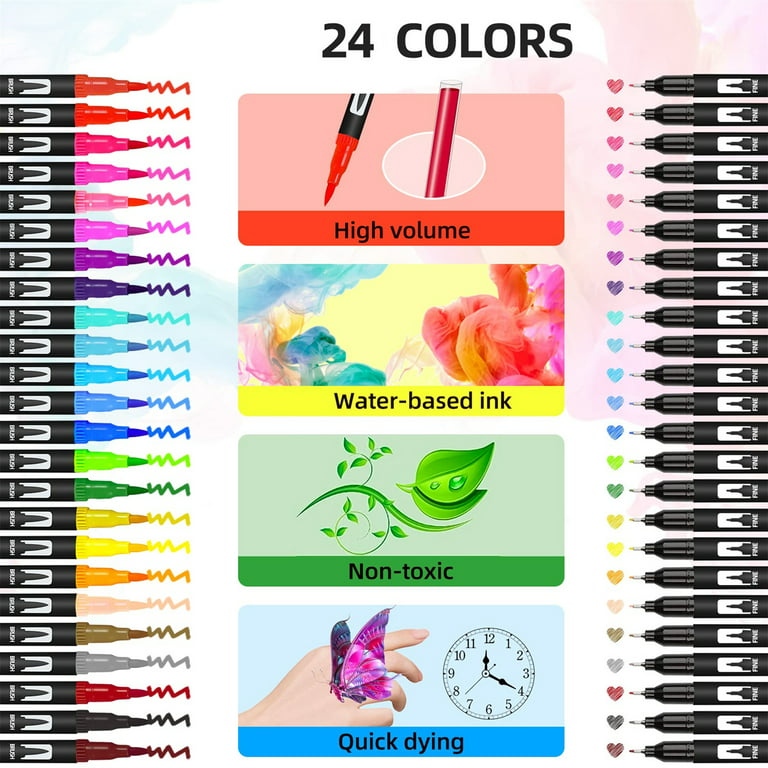 OBOSOE Dual Tip Brush Pens- EuroElement Art Supplies Colouring Pens Set of 48coloured Pens, Felt Tip Pens- Art Pens for Kids and Adult Colouring Books