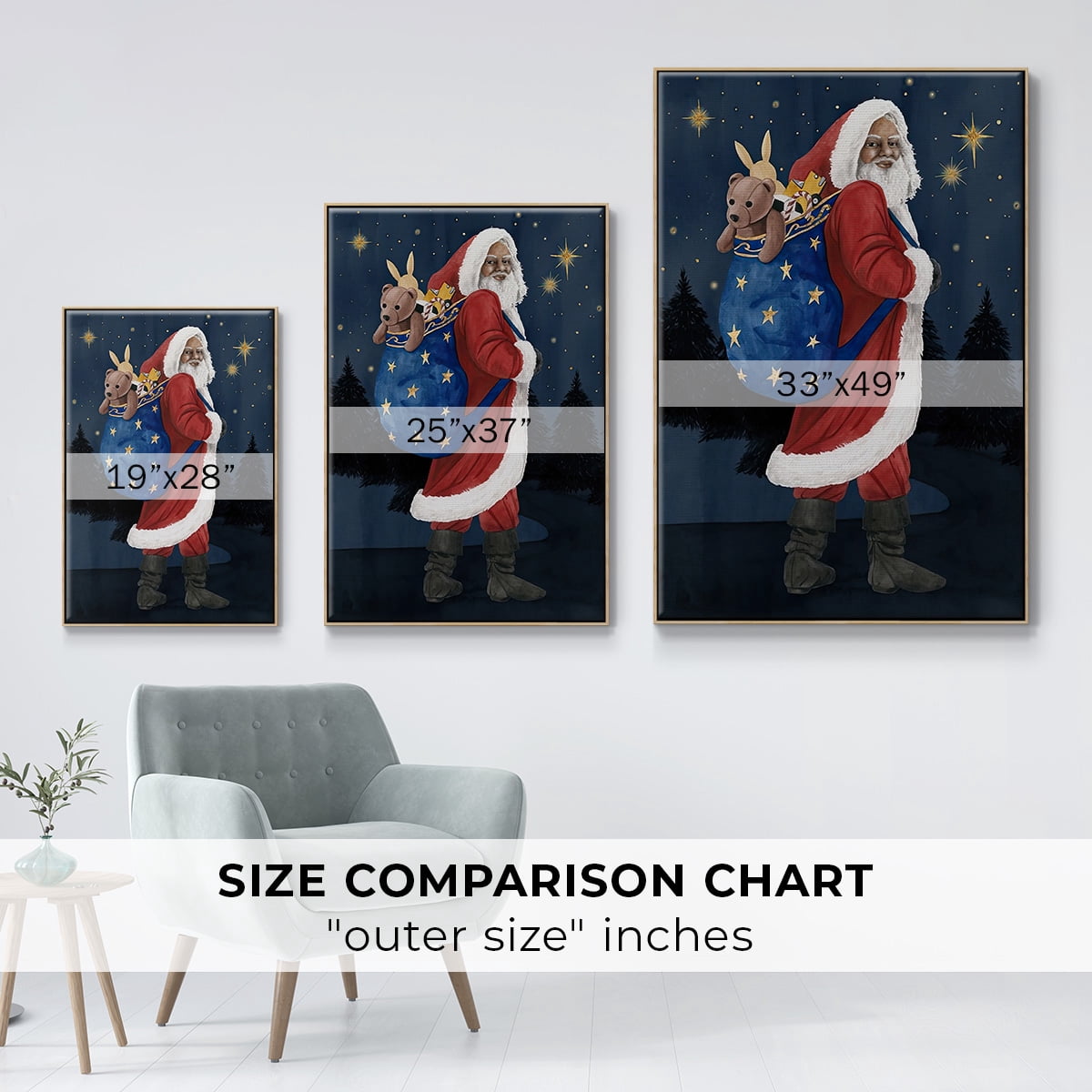 Celestial Christmas Collection B - Framed Gallery Wrapped Holiday Canvas - 17 x 25 - Natural Wood Frame