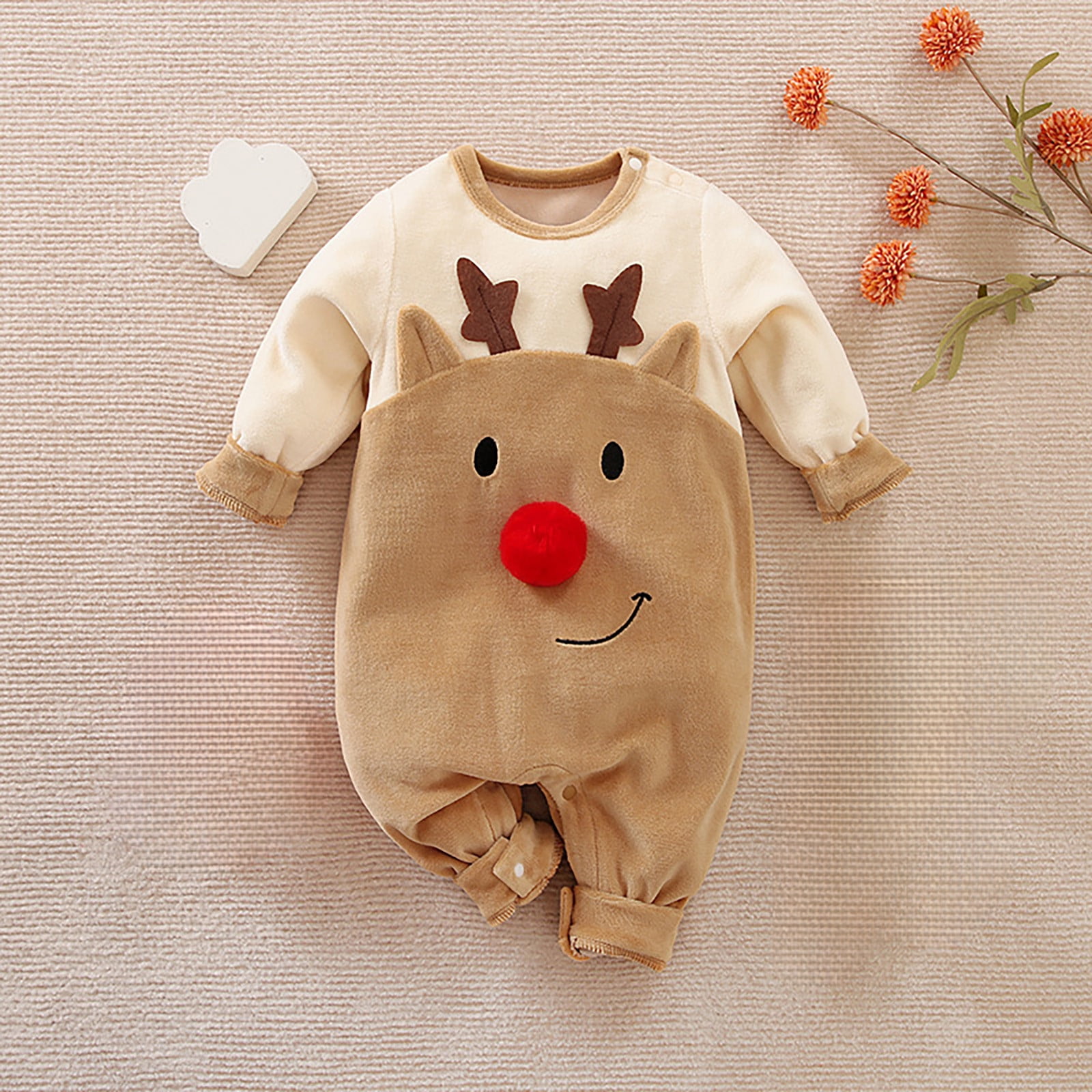 Christmas Bodysuit Holiday Party Outfit Soft Hooded Romper Jumpsuit For Baby Boys Toddler Winter Playwear