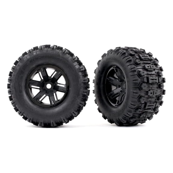 7871 Belted Sledgehammer Tires Mounted to Black X-Maxx Wheels (Pair)