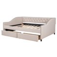 thumbnail image 4 of Hassch Upholstered Daybed with 2 Storage Drawers, Wood Slat Support, Full Size, Beige, 4 of 7