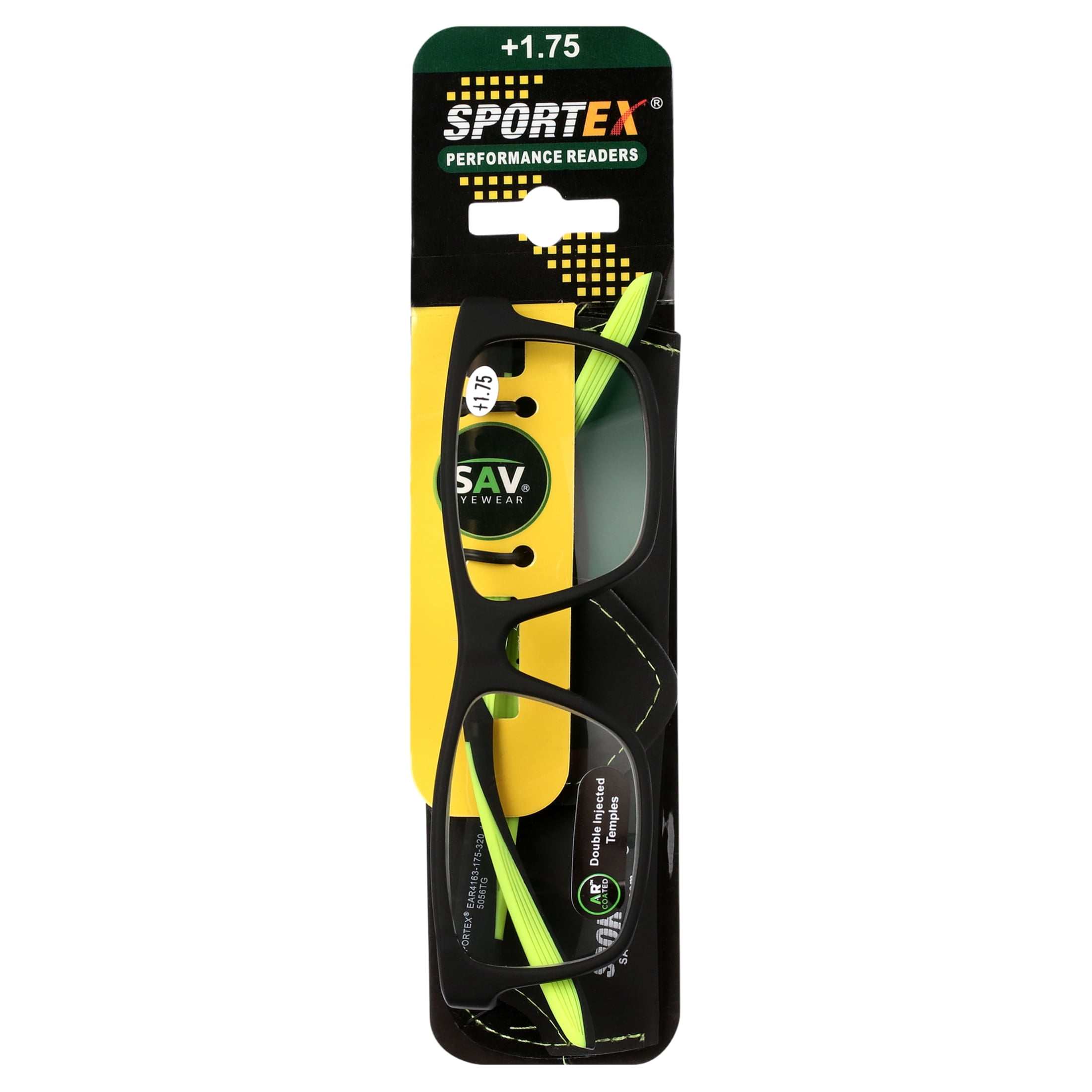SAV Sportex Reading Glasses, Rectangular Sport Frame, AR4163, +1.75, Sport Green