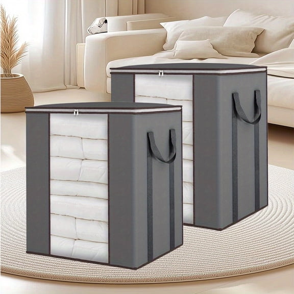 Extra Large Blanket Storage Bags 2-Pack 120L - King Size Comforter Storage Bags with Reinforced Handles, Breathable Clothes Storage Containers for Bedding & Pillows