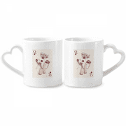 Playing Cards Heart Q Pattern Couple Porcelain Mug Set Cerac Lover Cup Heart Handle