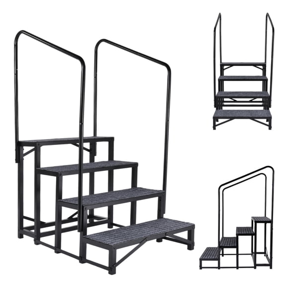 RV Step Ladder, Updated Hot Tub Steps & RV Steps, 4 Steps Mobile Home Stairs Steps Outdoor, for Swim Spa, Travel Trailer, and Pet Access