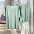 thumbnail image 5 of LIBRCLO Pajamas Sets for Women Crew Neck Short Sleeve Tops and Shorts Solid Color Breathable Summer Sleepwear Loungewear Set, 5 of 5