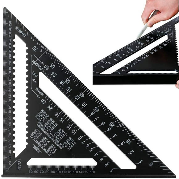 12 Inch Triangle Square Metric Angle Ruler Speed Square Carpenter'S Square Aluminum Alloy Carpenter'S Square Protractor Chamfer Straight Ruler 300X300X430Mm - Black