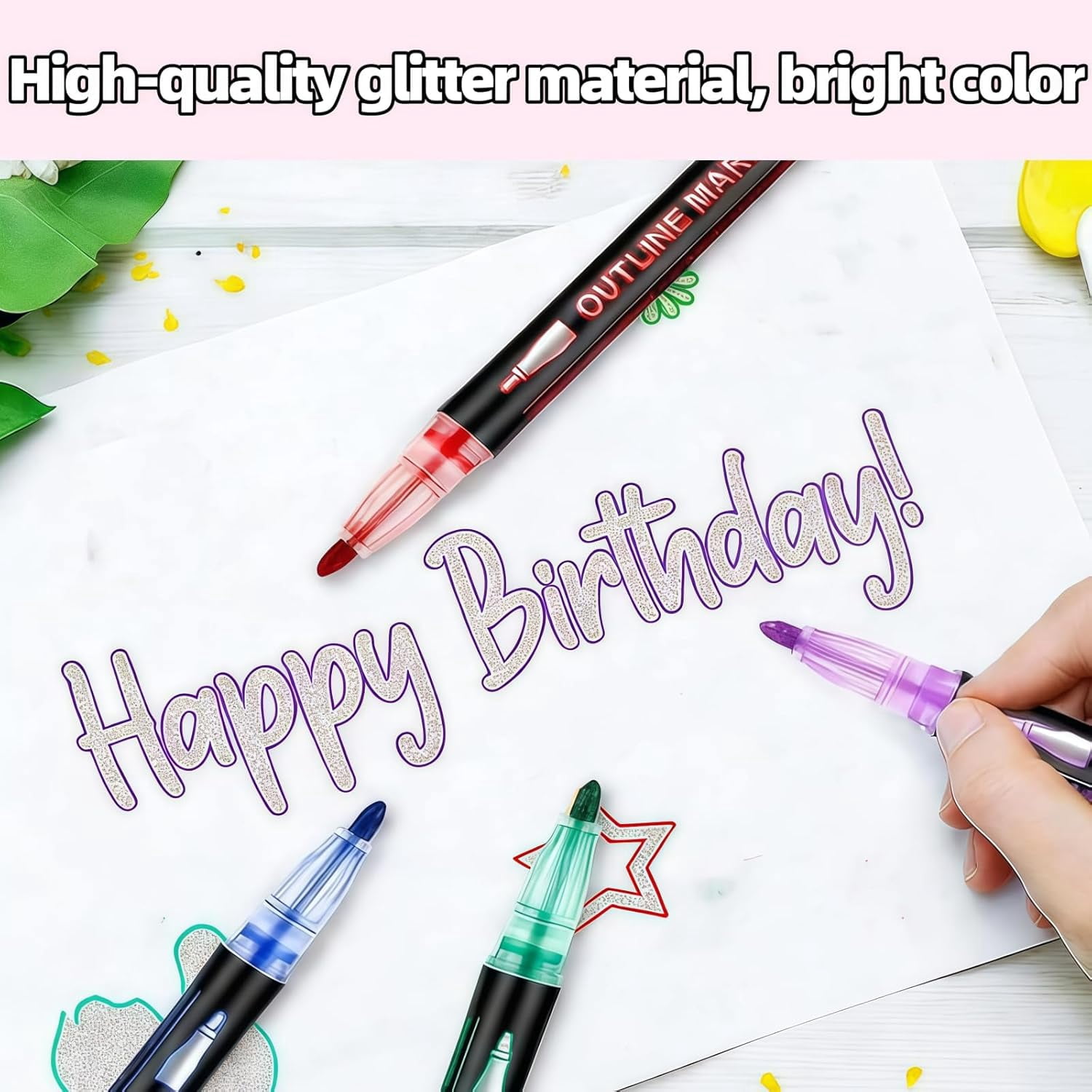 Dreamy Sparkle Dual-Line Contour Pen,8/12/24/36/48 Colors Double Line Self Outlining Metallic Gel Markers,Quick-Dry Ink for Drawing, Coloring & DIY Crafts