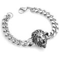 thumbnail image 1 of Pulsera de cabeza de león para hombre, acero de titanio, plata, eslabón de cadena cubana gruesa, Punk Rock, pulsera de moda Hip Hop, regalo de joyería para hijo y marido, 1 of 3