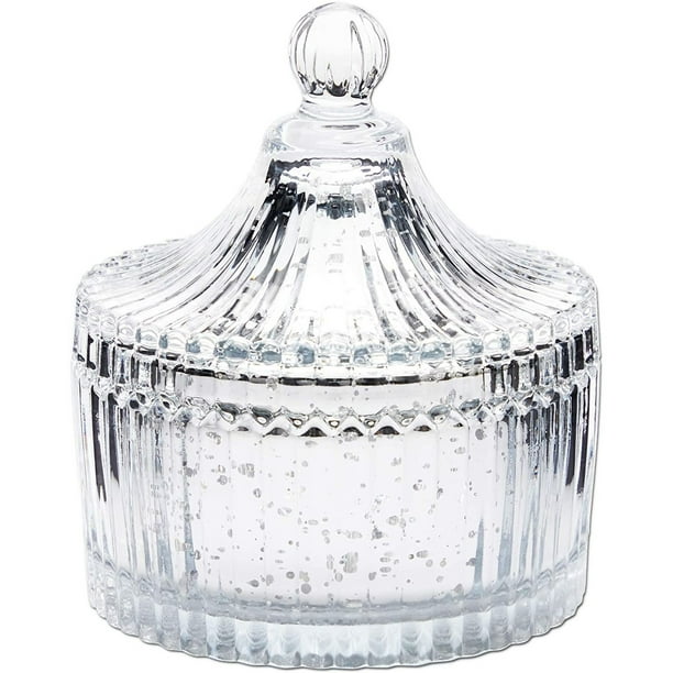 4" Silver Bathroom Mercury Glass Decorative Jar Storage ...