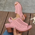 thumbnail image 2 of Hurxie Platform Sandals for Women Sling Wedge Sandals Hollow-Out Low Heel Open Toe Ankle Boots Cutout Shoes Slingback Sandals Pink 37, 2 of 7