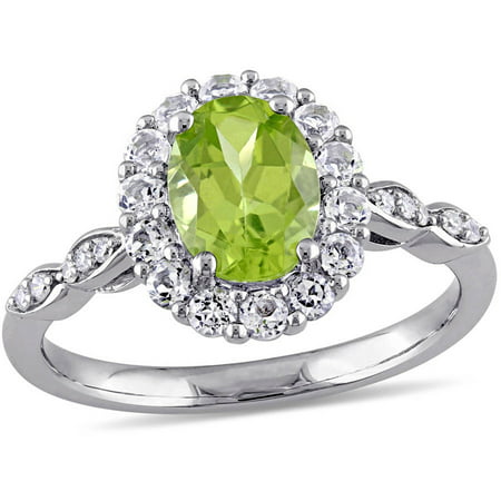 Tangelo 2 Carat T.G.W. Peridot, White Topaz and Diamond-Accent 14kt White Gold Vintage Ring
