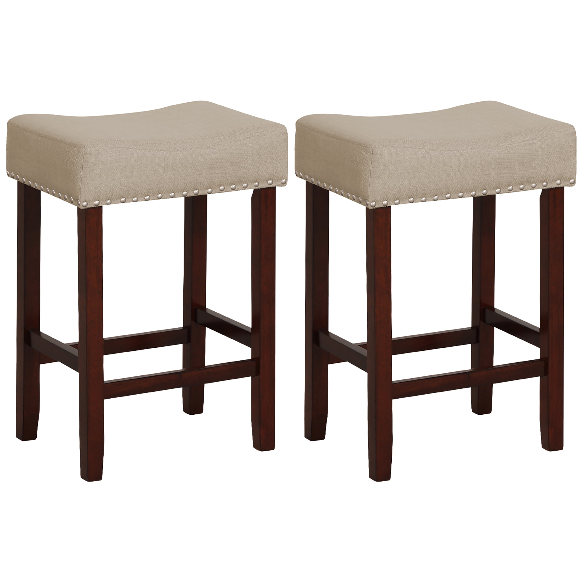 Costway Saddle Seat Backless Bar Stools, Beige (Set of 2)