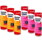 Leader Glucose Tablets, Fast Acting, On-The-Go, Raspberry and Orange Flavor, 6 x 10-Count Tubes