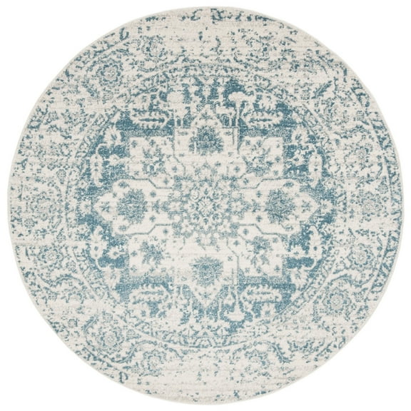 SAFAVIEH Madison Katina Traditional Area Rug, Teal/Ivory, 5' x 5' Round