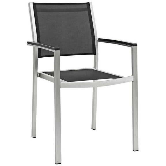 Pemberly Row 18" Modern Aluminum Patio Dining Arm Chair in Black