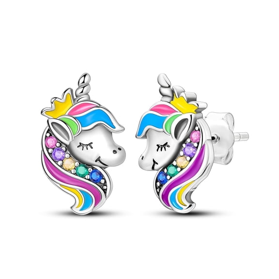 NARMO Original Crown Unicorn 925 Sterling Silver Stud Earrings AAA CZ for Women Jewelry Gift