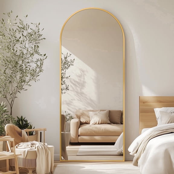 Antok Arched Full Length Mirror 58.3"x18", Standing Floor Mirror with Gold Frame, Durable Anti-Shatter Glass, Freestanding/Wall Mountable for Bedroom, Living Room, Dressing Room