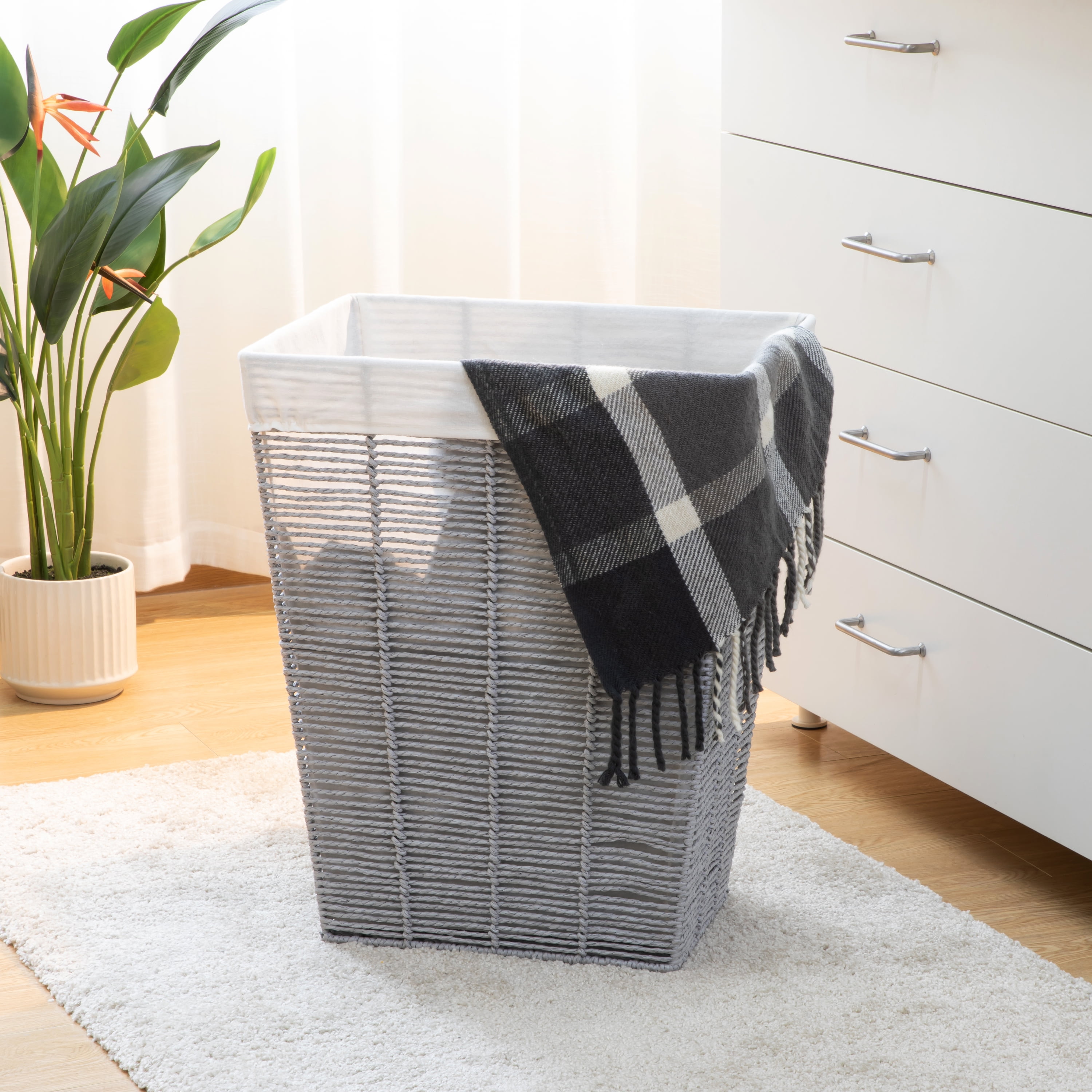 Mainstays Twisted Gray Paper Rope Laundry Hamper with Removable Fabric Liner, Adult