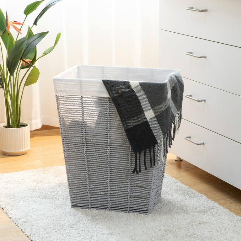 Gray Woven Paper Rope Laundry Hamper With Removable Liner photo 2