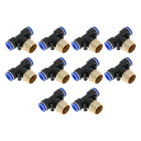 Unique Bargains Push to Connect Air Fittings 3/8" T Type Air Line Quick Joint Plastic Metal 20mm / 1/2"BSPT 10 Pcs Blue Black Gold Tone