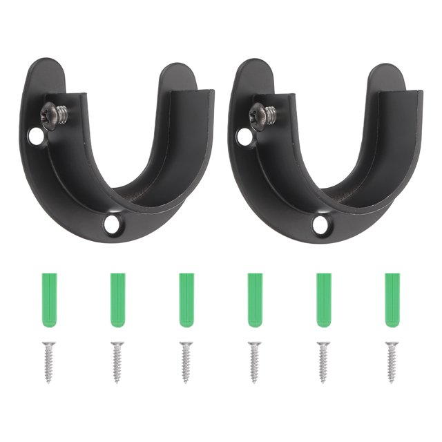 Soporte de barra de armario Uxcell, 2 piezas de soporte de armario con brida en forma de U de acero inoxidable para barra de 32 mm de diámetro, negro