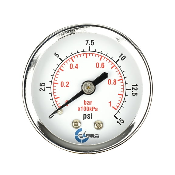 CARBO Instruments 2" Pressure Gauge, Chrome Plated Steel Case, Dry, 0-15 psi/kPa, Back Mount 1/4" NPT