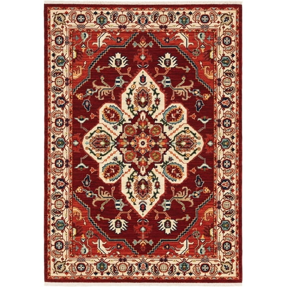 Oriental Weavers Lilihan Area Rug 5502C Traditional Red Medallion Bulbs 5' 3" x 7' 6" Rectangle