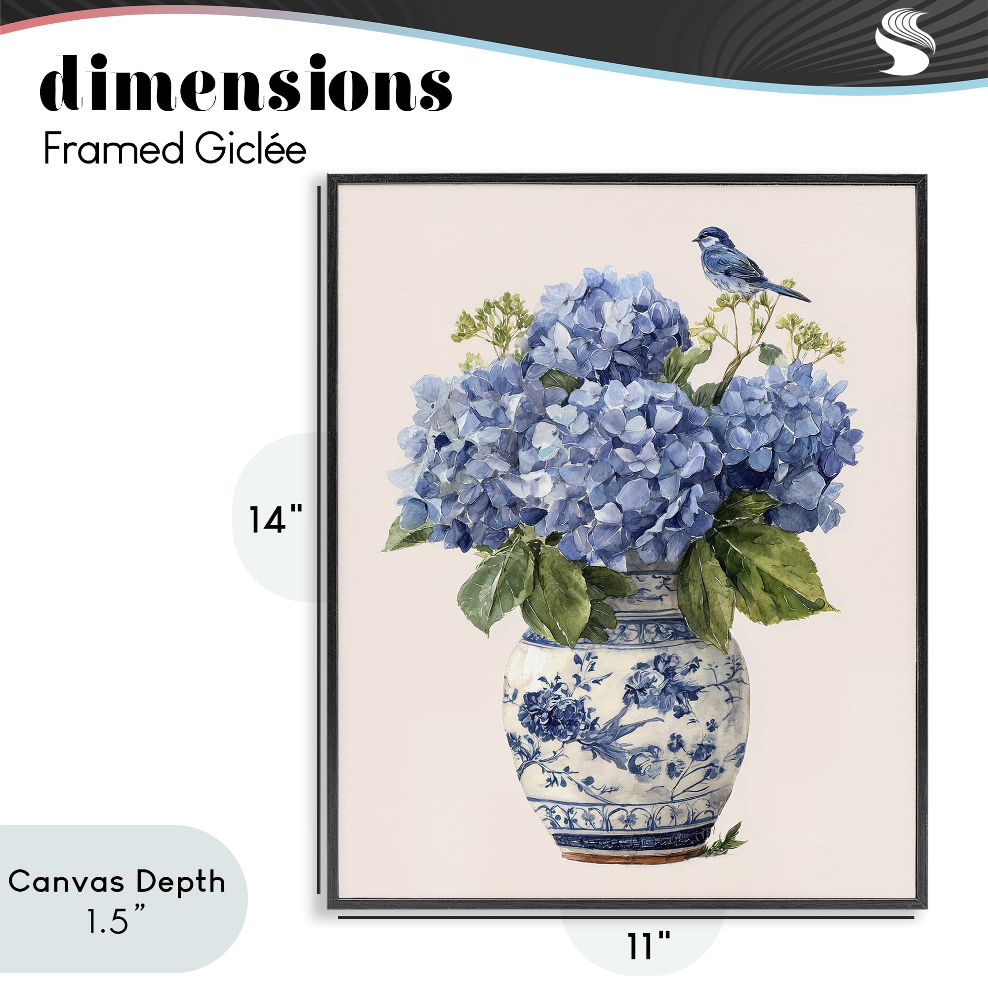 Stupell Industries Songbird Perched on Hydrangeas Black Framed Giclee Art, design by Imagine It Images