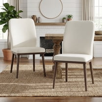 EOP Modern Dining Chairs Set of 2, Fabric Upholstered Dining Room Chairs, Wooden Armless Kitchen Side Chairs with Solid Wood Legs and Padded Seat, Beige