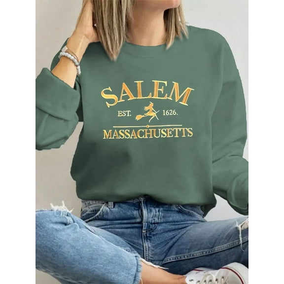 Halloween Sweatshirts Women Salem Massachusetts Shirts Hocus Pocus Tees Tops Fall Holiday Crew Neck Pullover