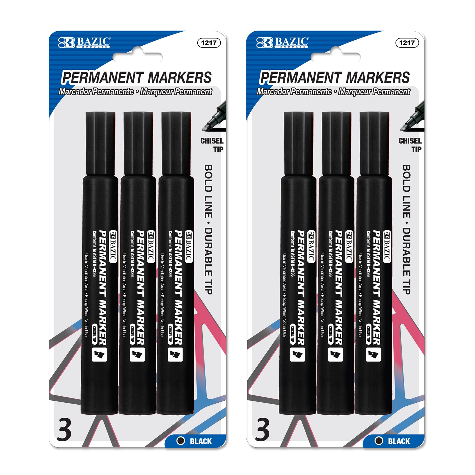 BAZIC Permanent Marker Chisel Tip, Jumbo Wide Black Color Markers (3