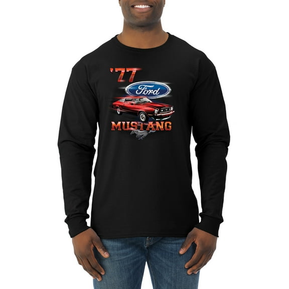 Wild Bobby, 1977 Ford Motors 77 Mustang Silhouette, Cars and Trucks, Men Long Sleeve Shirt, Black, Small