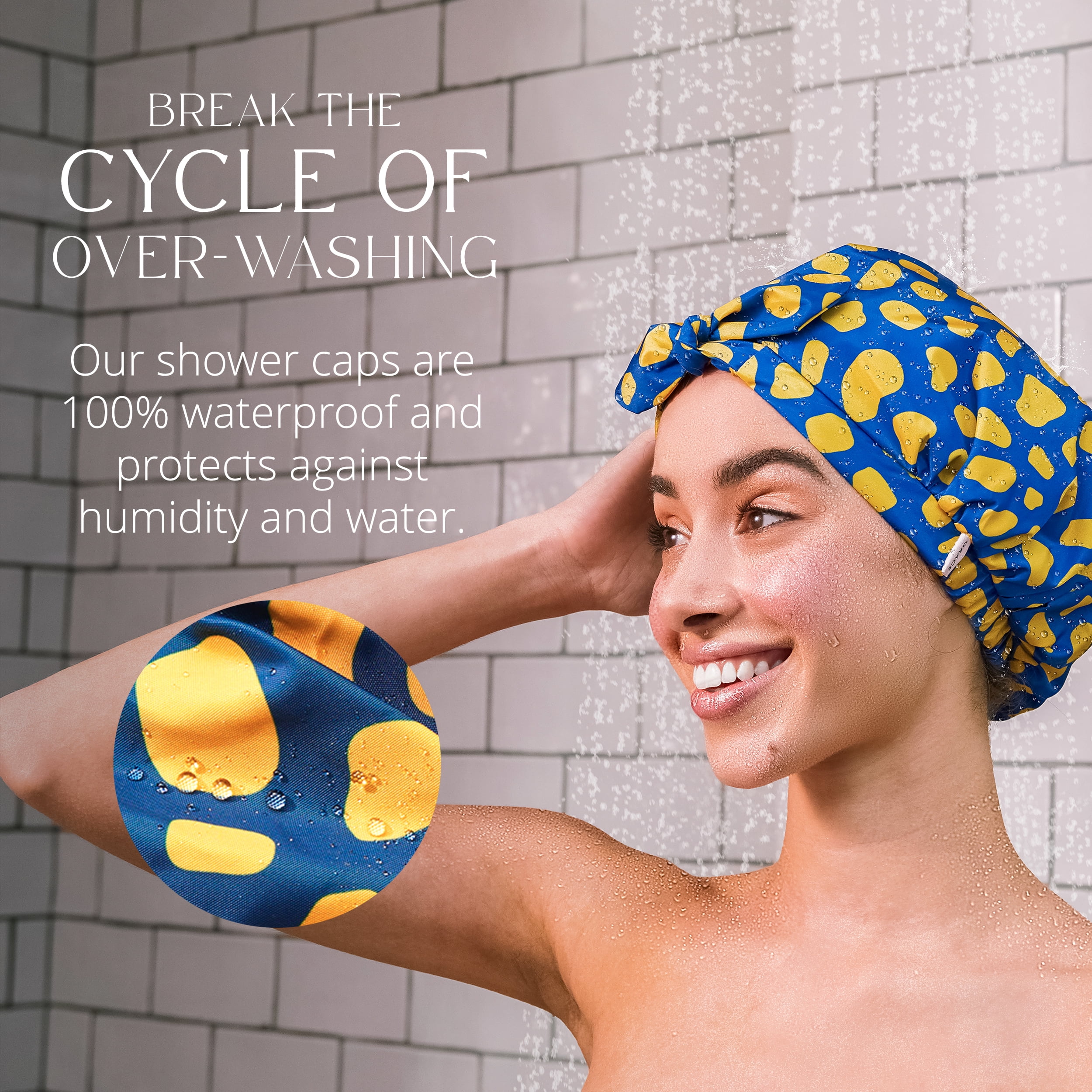 GRACE & COMPANY Luxury Shower Cap For Women - 100% Waterproof, Reusable, Washable & Breathable Shower Caps - Lemon Drop