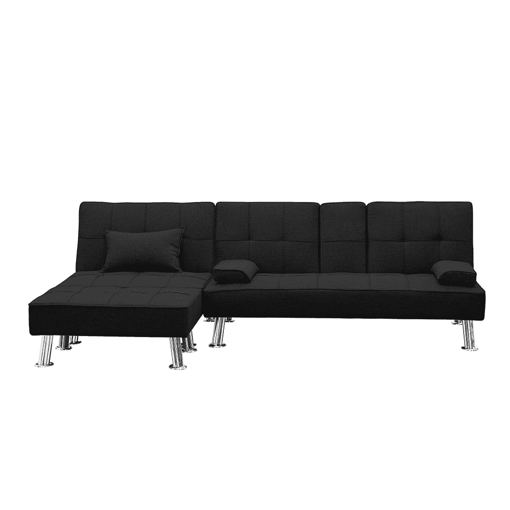Kepooman 3-Piece Modern Fabric Convertible Futon Sofa Set with 2 Cup Holders & Single Sofa & Ottoman, Black