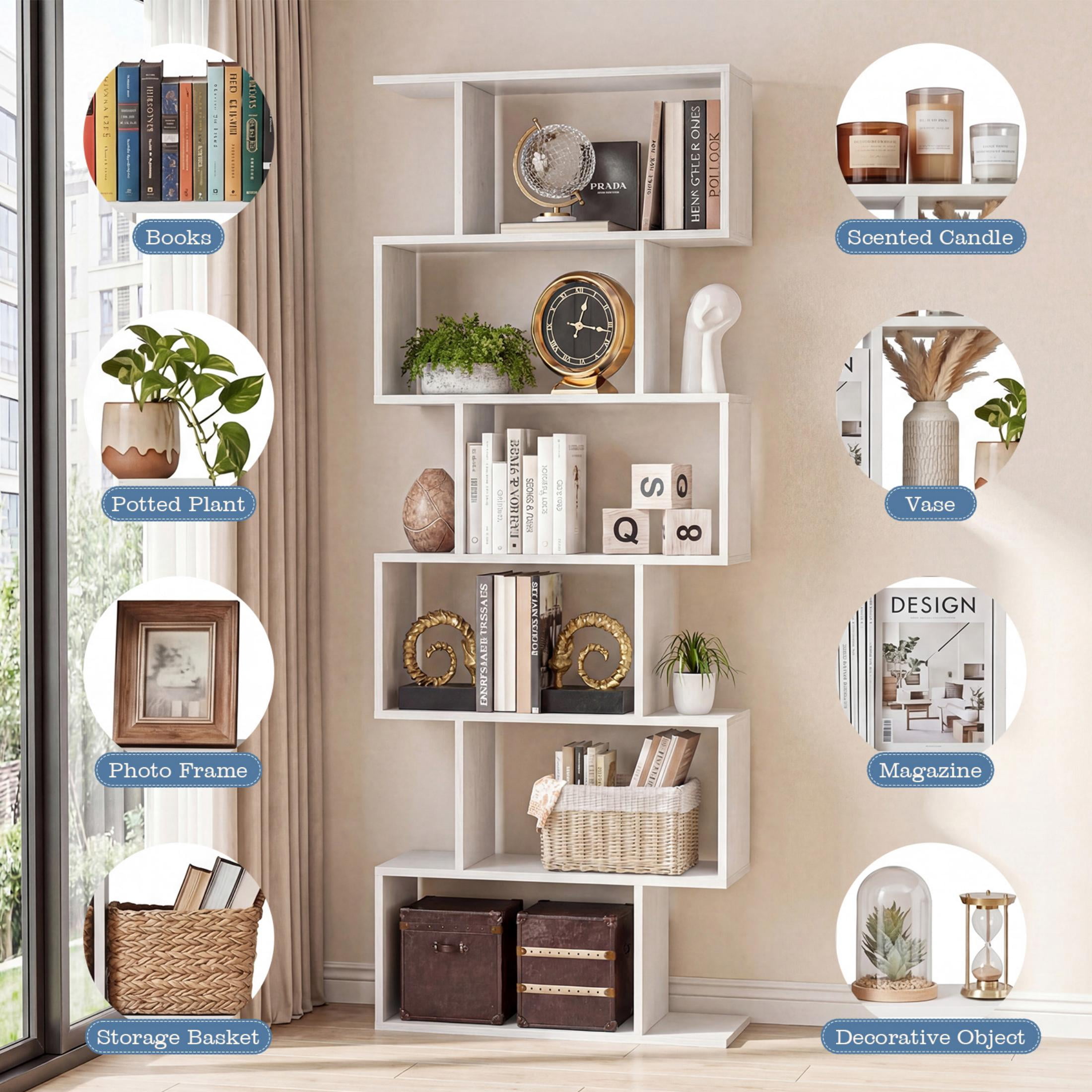 EDX 63" 5-Tier Bookshelf Organizer for Home Office, Stylish Display Storage Shelf Stand, White