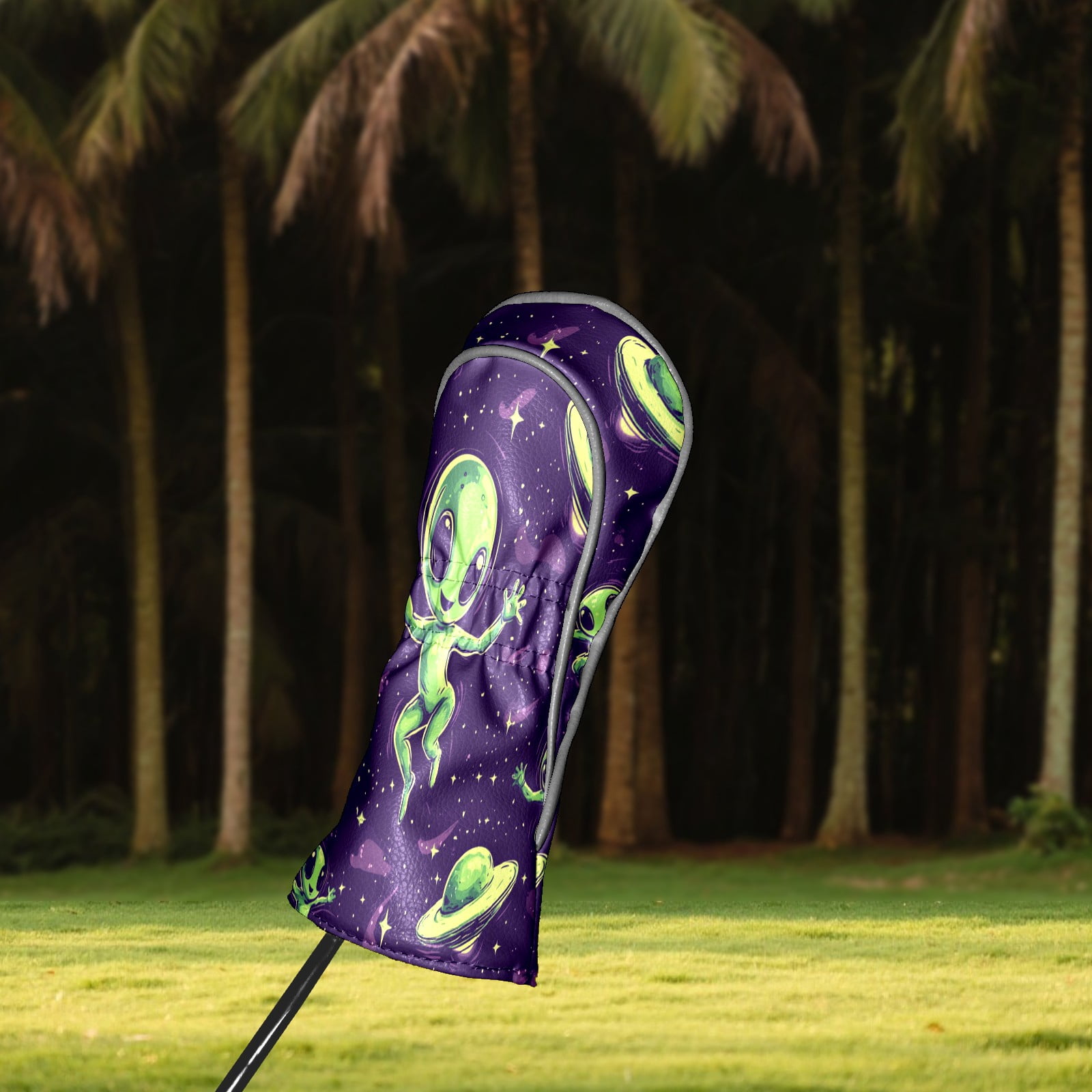 Golf Club Covers PU Leather Waterproof Head Covers for Fairway Woods Hybrids Green Alien