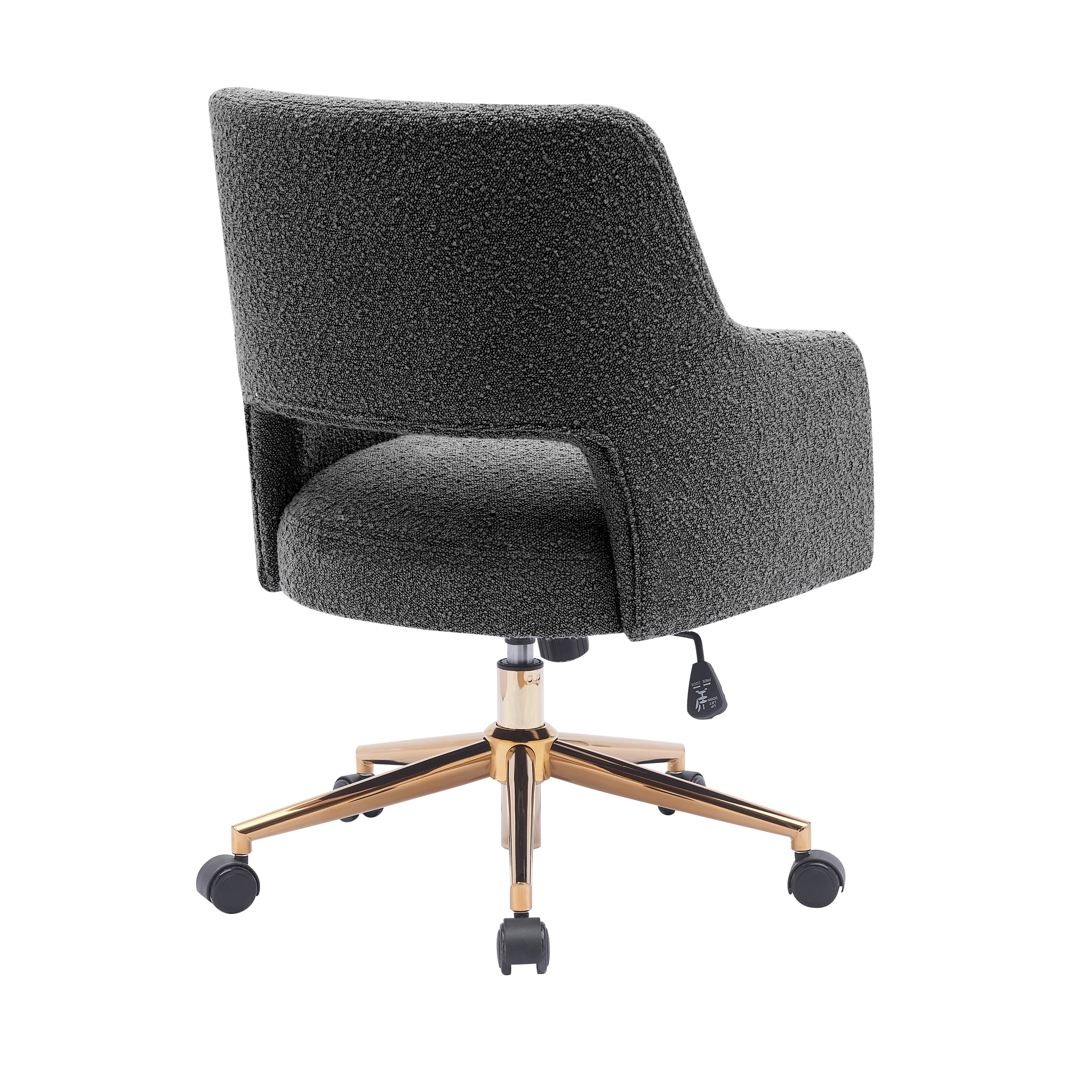 Modern Water and Stain Resistant Boucle Fabric Upholstered Rolling Task Chair Height Adjustable Swivel Vanity Chair, Gray