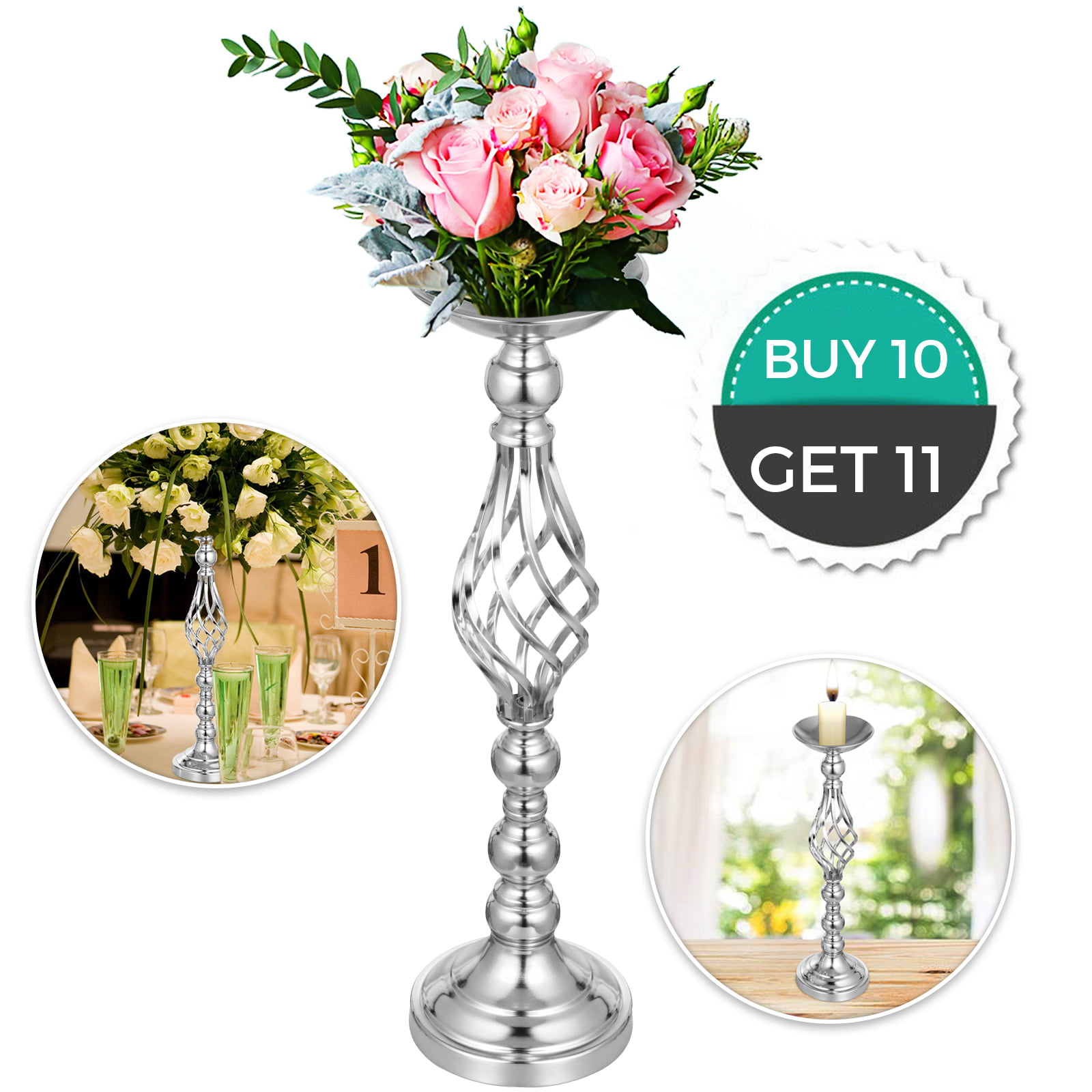 Wedding Flower Stand Metal Vase Stand W/Plate 11pcs Gold Centerpieces Decoration 