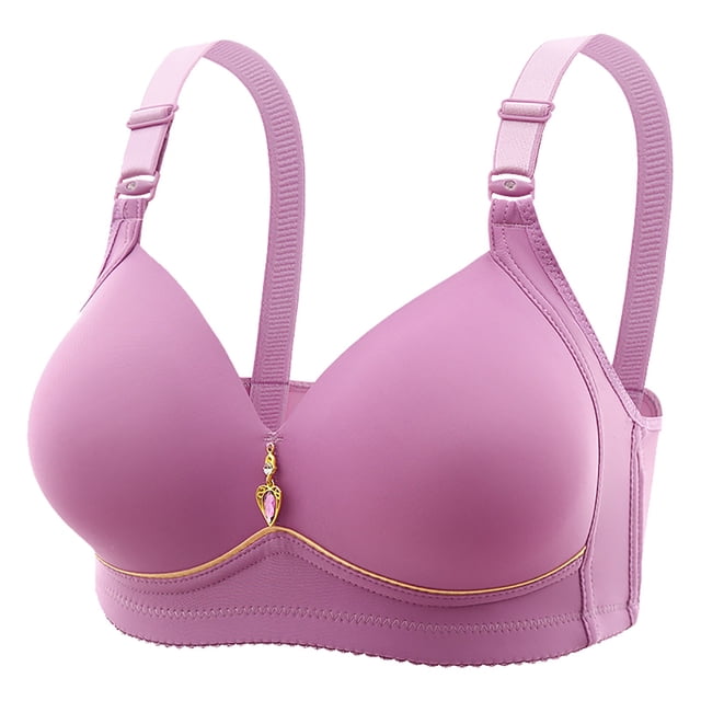 Aayomet Bras for Large Breasts Comfortable Breathable Gathering Lingerie Non Thin Cup Smooth Text Bra (Purple, F)