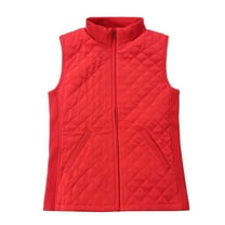 Bienzoe Women Casual Quilted Sleeveless Light Weight Vest Stretch Rib Red XL