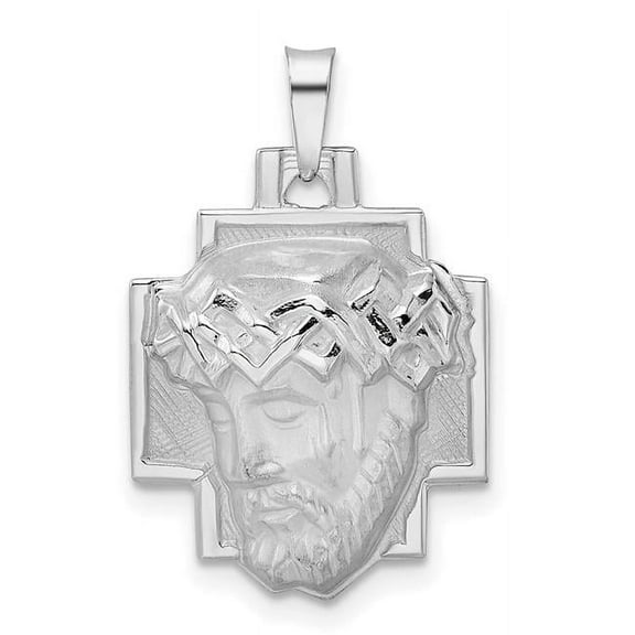 Finest Gold 14K White Gold Polished & Satin Solid Jesus Head Pendant