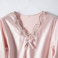 thumbnail image 2 of Defitshape Women's 2 Piece Pj V Neck Sleepwear Pants Satin Pajama Set 3/4 Sleeve Ruffle Nightwear Elastic Band Solid 2Pcs Silk Pink X-Large, 2 of 5
