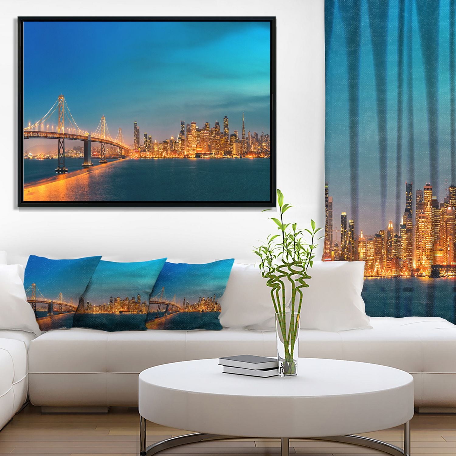 Design Art San Francisco Skyline at Night Framed Canvas Art Print