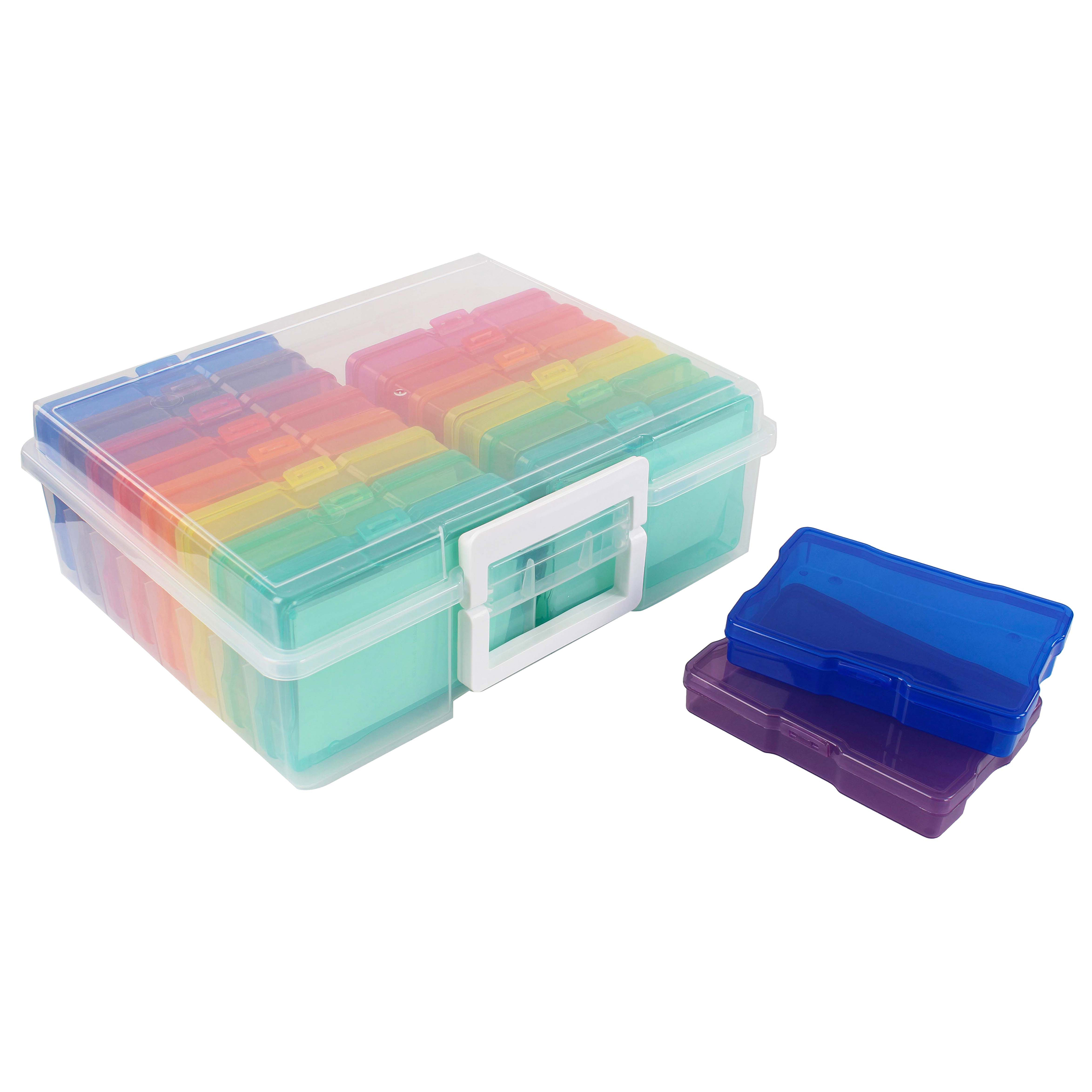 Jigitz 4x6 Photo Storage Box with Carrier Colorful Compartment Photo Organizer