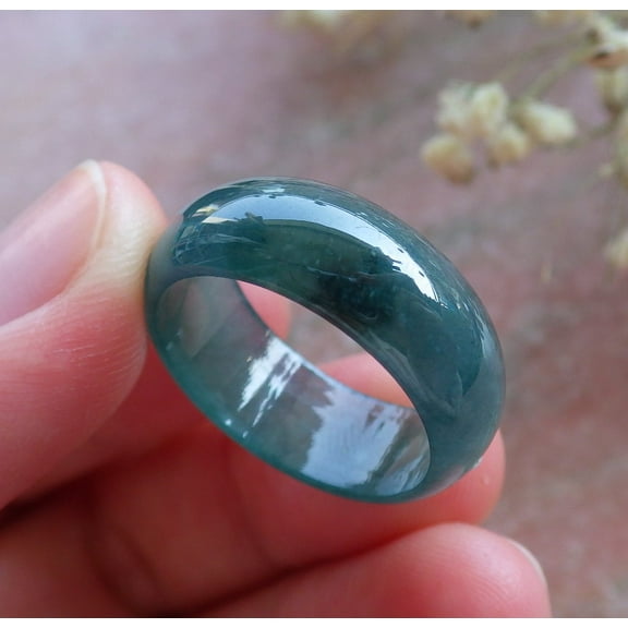 Certified Icy Blue Water Green Burma 100% Natural A JADE Jadeite Circle RING USA. 7.75 RING 595074 TN