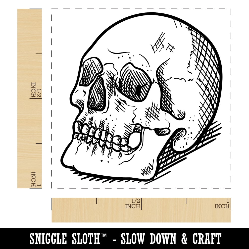 Realistic Human Skull Self-Inking Rubber Stamp Ink Stamper - Fuchsia Ink - Small 1 Inch