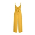 thumbnail image 5 of Women's 2025 Summer Sleeveless Jumpsuits Spaghetti Strap V Neck Cute Ruffle Plus Size Casual Wide Leg Pants Romper Yellow,XL, 5 of 6